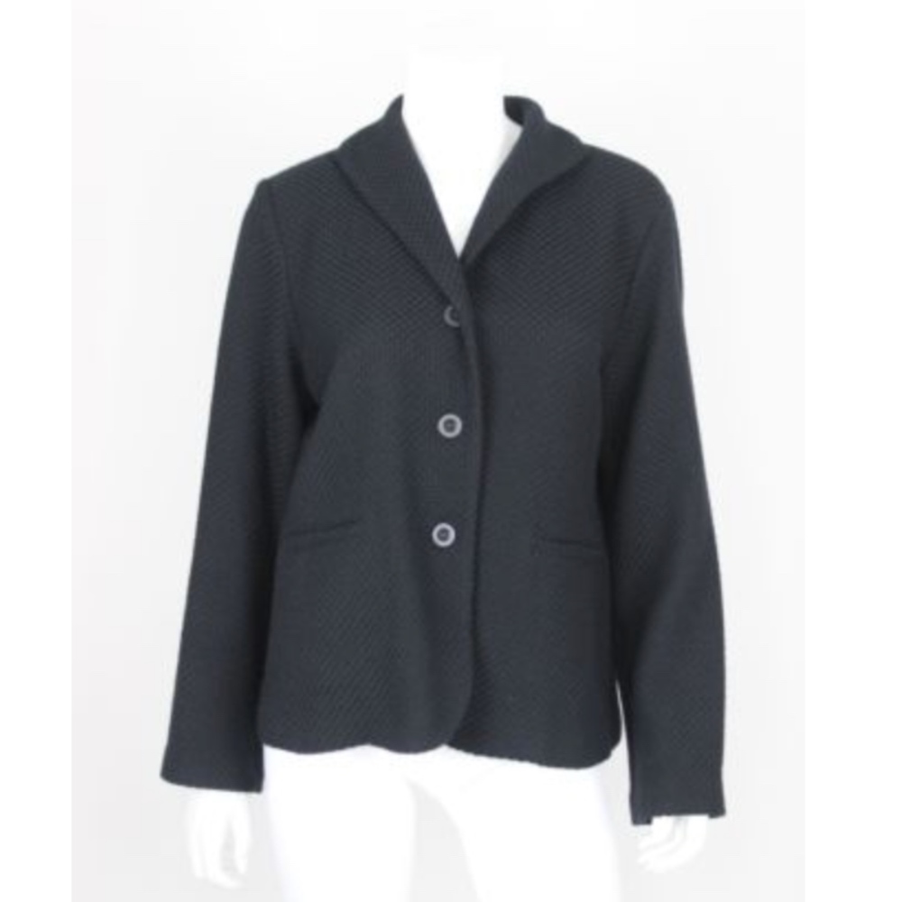 Eileen Fisher Blazer Black L Weave Waffle Jacket